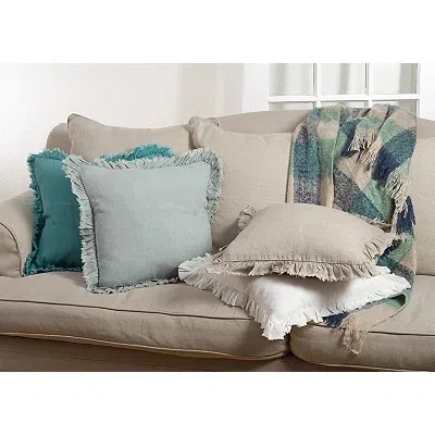 Kirkland's Rustic Teal Ruffled Edge Throw Pillow In Blue