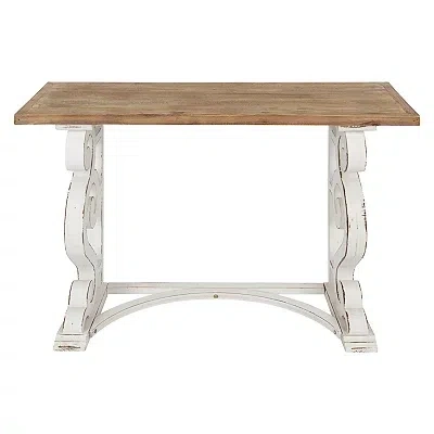 Kirkland's Distressed White And Brown Wood Console Table In White