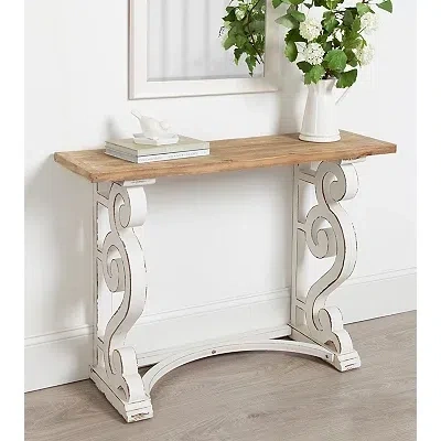 Kirkland's Distressed White And Brown Wood Console Table In White
