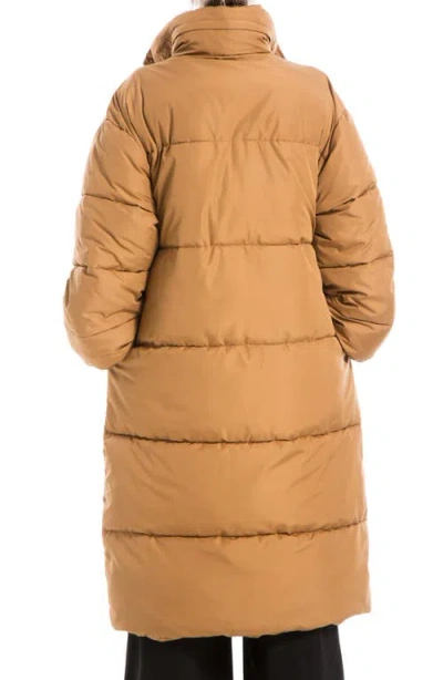 Max Studio Longline Puffer Jacket In Brown