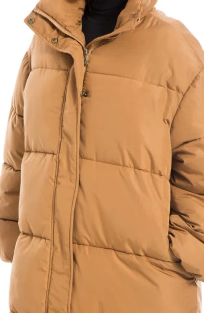 Max Studio Longline Puffer Jacket In Brown