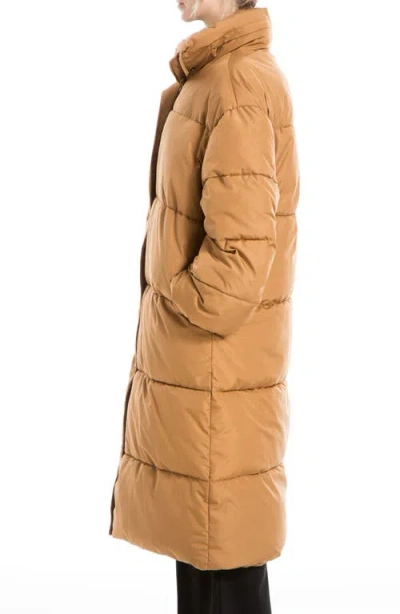 Max Studio Longline Puffer Jacket In Brown