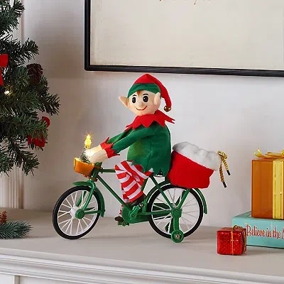 Kirkland's Pre-lit Moving Christmas Elf Bicycle Figurine In Multi ...