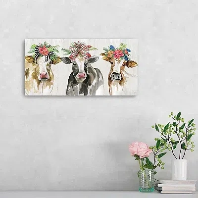 Kirkland's Christmas Cow Lineup Canvas Art Print In Multi