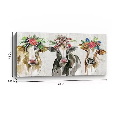 Kirkland's Christmas Cow Lineup Canvas Art Print In Multi