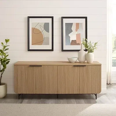 Kirkland's Fluted Wood 4-door Scandinavian Cabinet In Brown