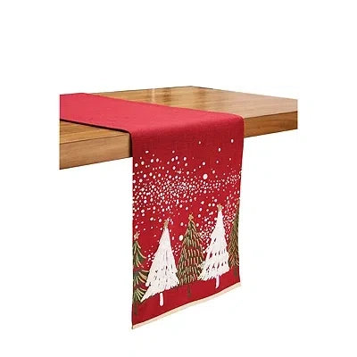 Kirkland's Snowy Christmas Tree Table Runner In Red