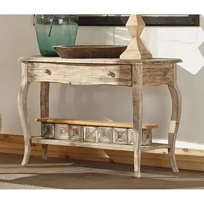 Kirkland's Rustic Brown Wood Curved Console Table In Brown