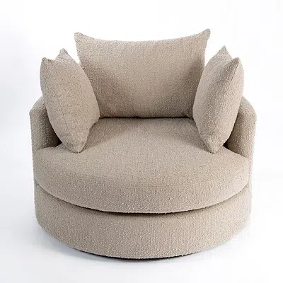Kirkland's Round Sand Boucle Swivel Accent Chair In Neutral