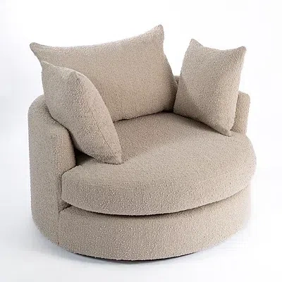 Kirkland's Round Sand Boucle Swivel Accent Chair In Neutral