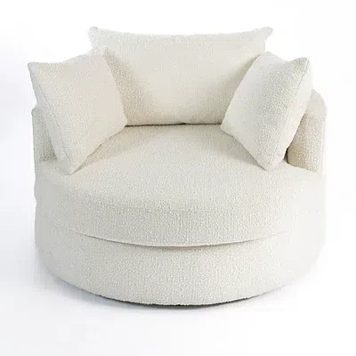 Kirkland's Round Cream Boucle Swivel Accent Chair In Neutral