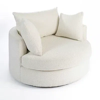 Kirkland's Round Cream Boucle Swivel Accent Chair In Neutral