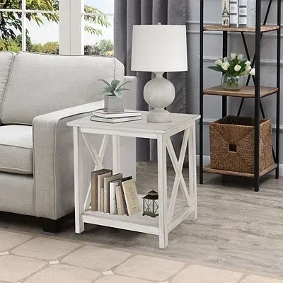 Kirkland's Antique Whitewashed Wood Square Side Table In White
