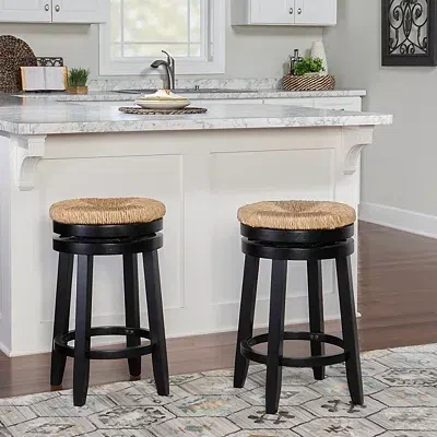Kirkland's Wood Seagrass Seat Swivel Counter Stool In Black