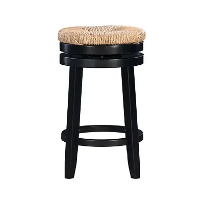 Kirkland's Wood Seagrass Seat Swivel Counter Stool In Black