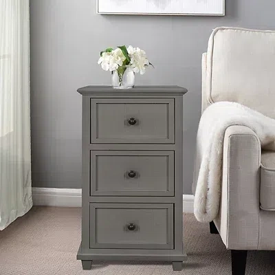 Kirkland's Slim Wooden 3-drawer Side Table In Gray