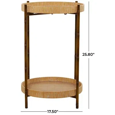 Kirkland's Round Brown Rattan 2-tier Side Table In Brown