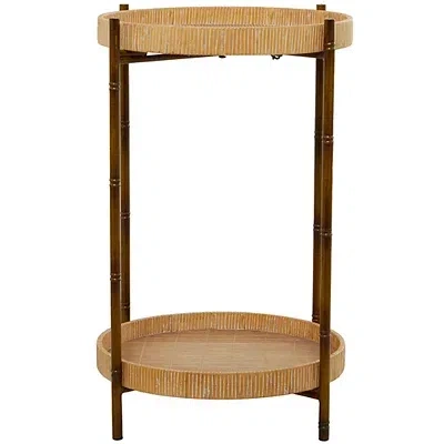 Kirkland's Round Brown Rattan 2-tier Side Table In Brown