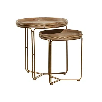 Kirkland's Wood Beaded Nesting Side Tables In Brown