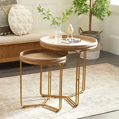 Kirkland's Wood Beaded Nesting Side Tables In Brown