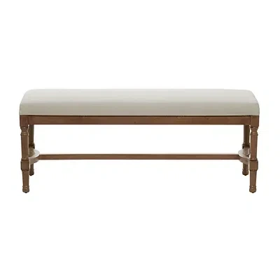 Kirkland's Wood Upholstered Burlap Seat Bench In Brown