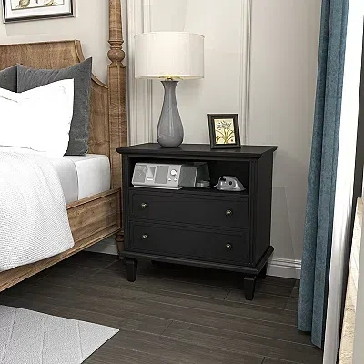 Kirkland's Smooth Black 2-drawer Wood Nightstand In Black