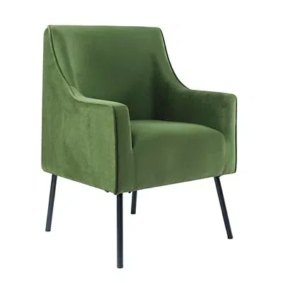Kirkland's Velvet Upholstered Black Legs Accent Chair In Green