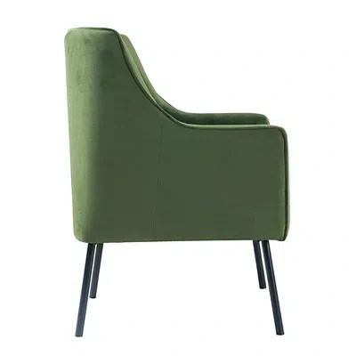 Kirkland's Velvet Upholstered Black Legs Accent Chair In Green