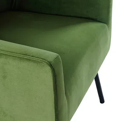 Kirkland's Velvet Upholstered Black Legs Accent Chair In Green