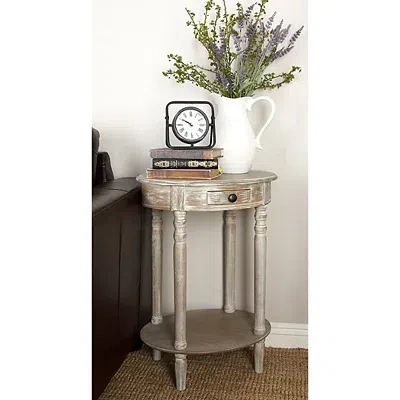 Kirkland's Oval Whitewashed Pine Wood Side Table In Neutral