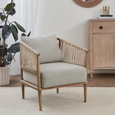 Kirkland's Curved Wood And Jute Rope Accent Chair In Brown