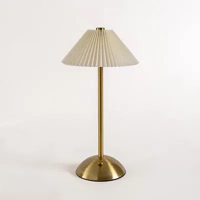 Kirkland's Metal Led Table Lamp With Pleated Shade In Gold