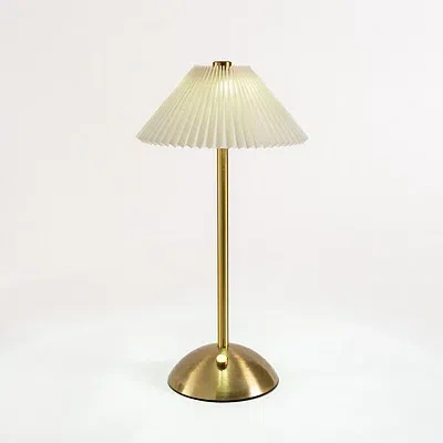 Kirkland's Metal Led Table Lamp With Pleated Shade In Gold