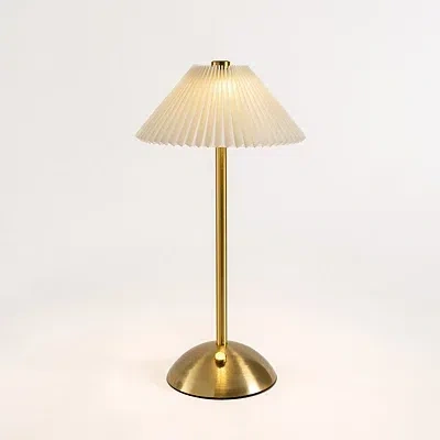 Kirkland's Metal Led Table Lamp With Pleated Shade In Gold