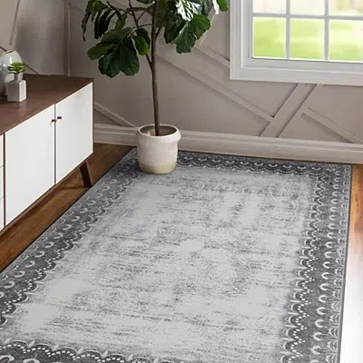 Kirkland's Dardon Gray Bordered Washable Area Rug In Gray