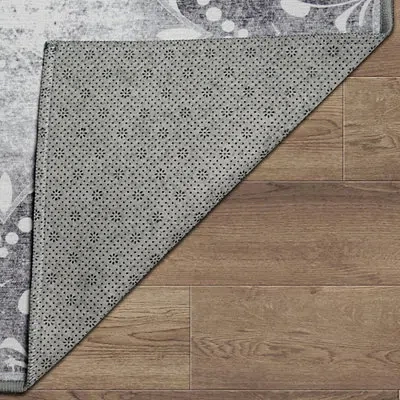 Kirkland's Dardon Gray Bordered Washable Area Rug In Gray
