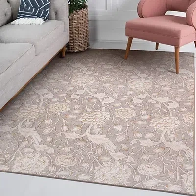 Kirkland's Kalini Natural Floral Washable Area Rug In Neutral