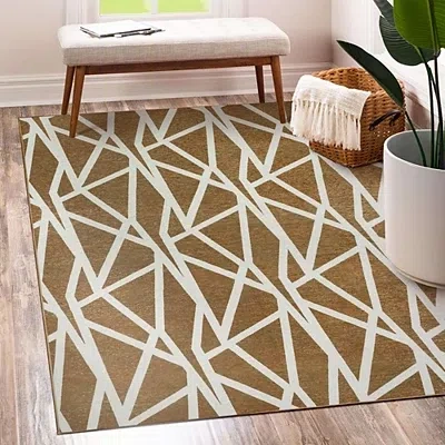 Kirkland's Camel Intersections Washable Area Rug In Brown