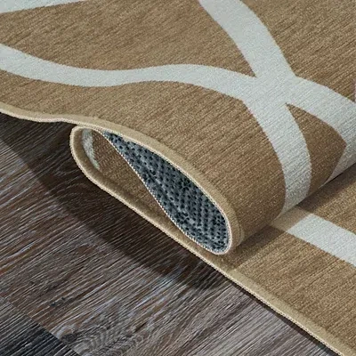 Kirkland's Camel Intersections Washable Area Rug In Brown