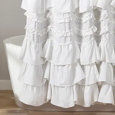 Kirkland's Ruffle And Pom Trim Shower Curtain In White