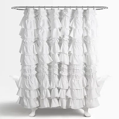 Kirkland's Ruffle And Pom Trim Shower Curtain In White