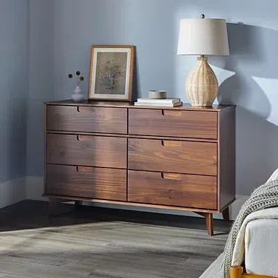 Kirkland's Walnut Grooved Handle 6-drawer Dresser In Brown