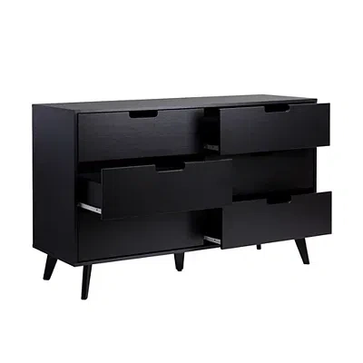 Kirkland's Simple Grooved Handle 6-drawer Dresser In Black