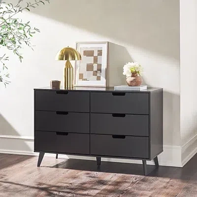 Kirkland's Simple Grooved Handle 6-drawer Dresser In Black