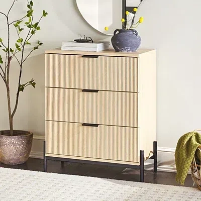 Kirkland's Coastal Oak Reeded 3-drawer Dresser In Neutral