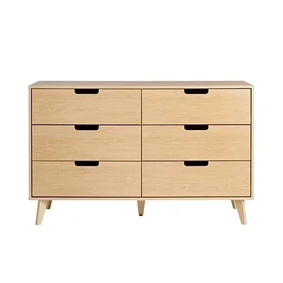 Kirkland's Oak Wood Simple Grooved Handle 6-drawer Dresser In Brown