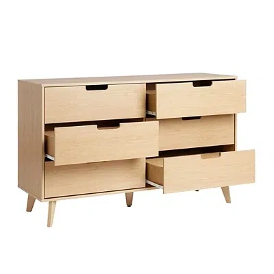 Kirkland's Oak Wood Simple Grooved Handle 6-drawer Dresser In Brown