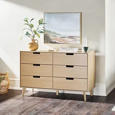 Kirkland's Oak Wood Simple Grooved Handle 6-drawer Dresser In Brown