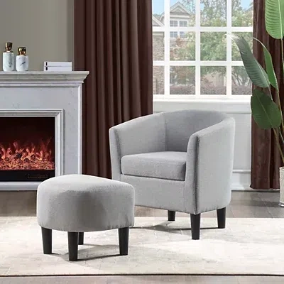 Kirkland's Light Gray Churchill Accent Chair & Ottoman Set In Gray