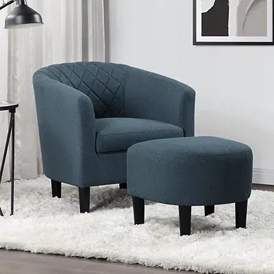 Kirkland's Diamond Tufted Accent Chair & Ottoman Set In Blue